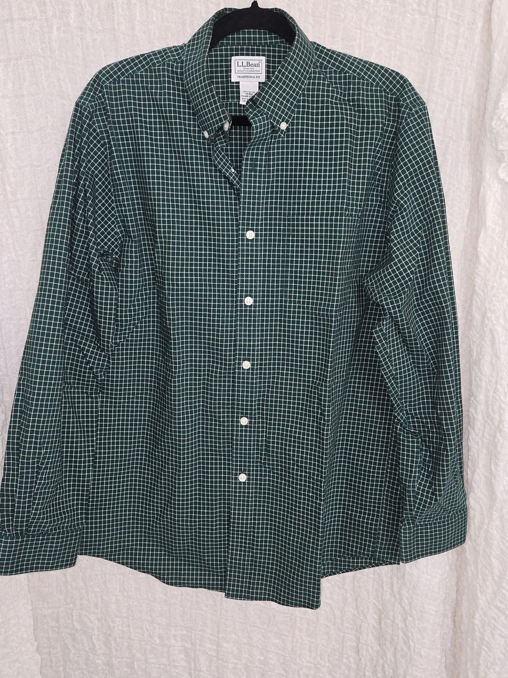 L.L. Bean Men's Dark Green Windowpane Button-Down Shirt‎